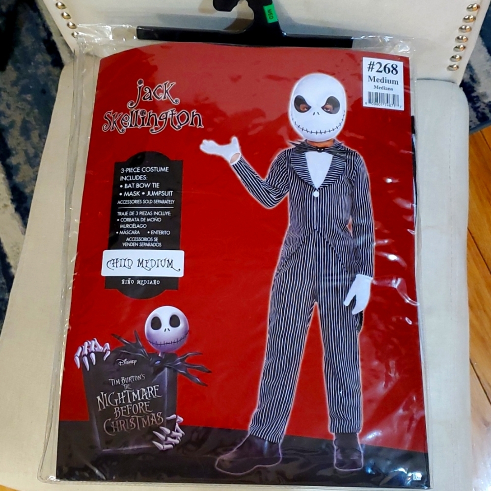 Nightmare Before Christmas JACK SKELLINGTON COSTUME JUMPSUIT w/MASK Child Medium